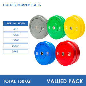 150kg Colour Bumper Plates Bundle (5/10/15/20/25)