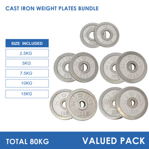 80kg Cast Iron Plates Bundle (2.5/5/7.5/10/15)