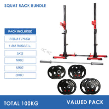 Load image into Gallery viewer, Squat Rack Bundle - 100kg Weight Plates &amp; Barbell
