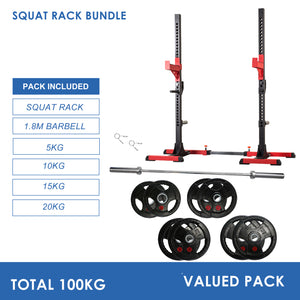 Squat Rack Bundle - 100kg Weight Plates & Barbell