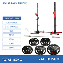 Load image into Gallery viewer, Squat Rack Bundle - 150kg Weight Plates&amp; Barbell
