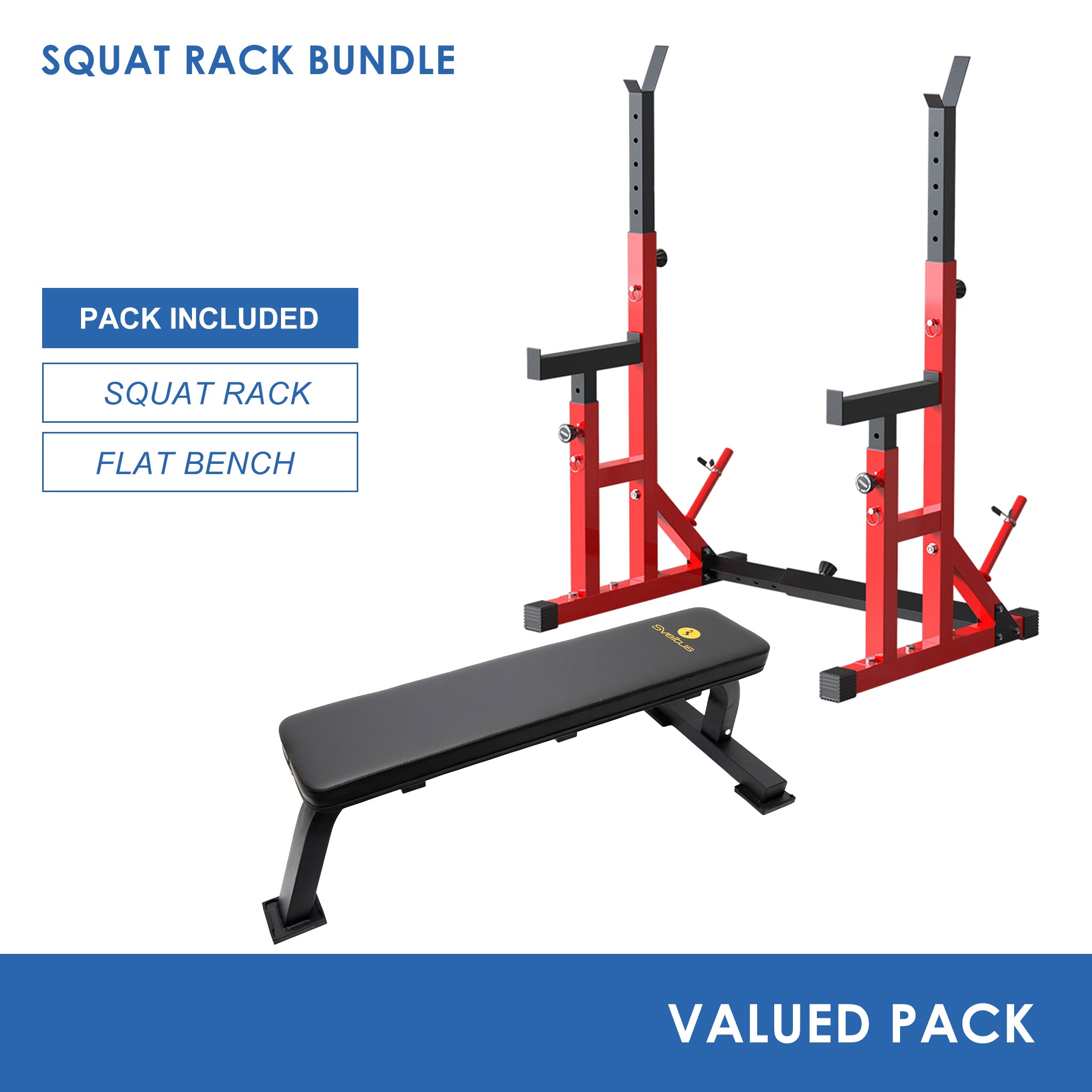 Pre Order Adjustable Squat Rack Barbell Rack Bundle - Squat Rack & Bench - Oli Joy Sports 